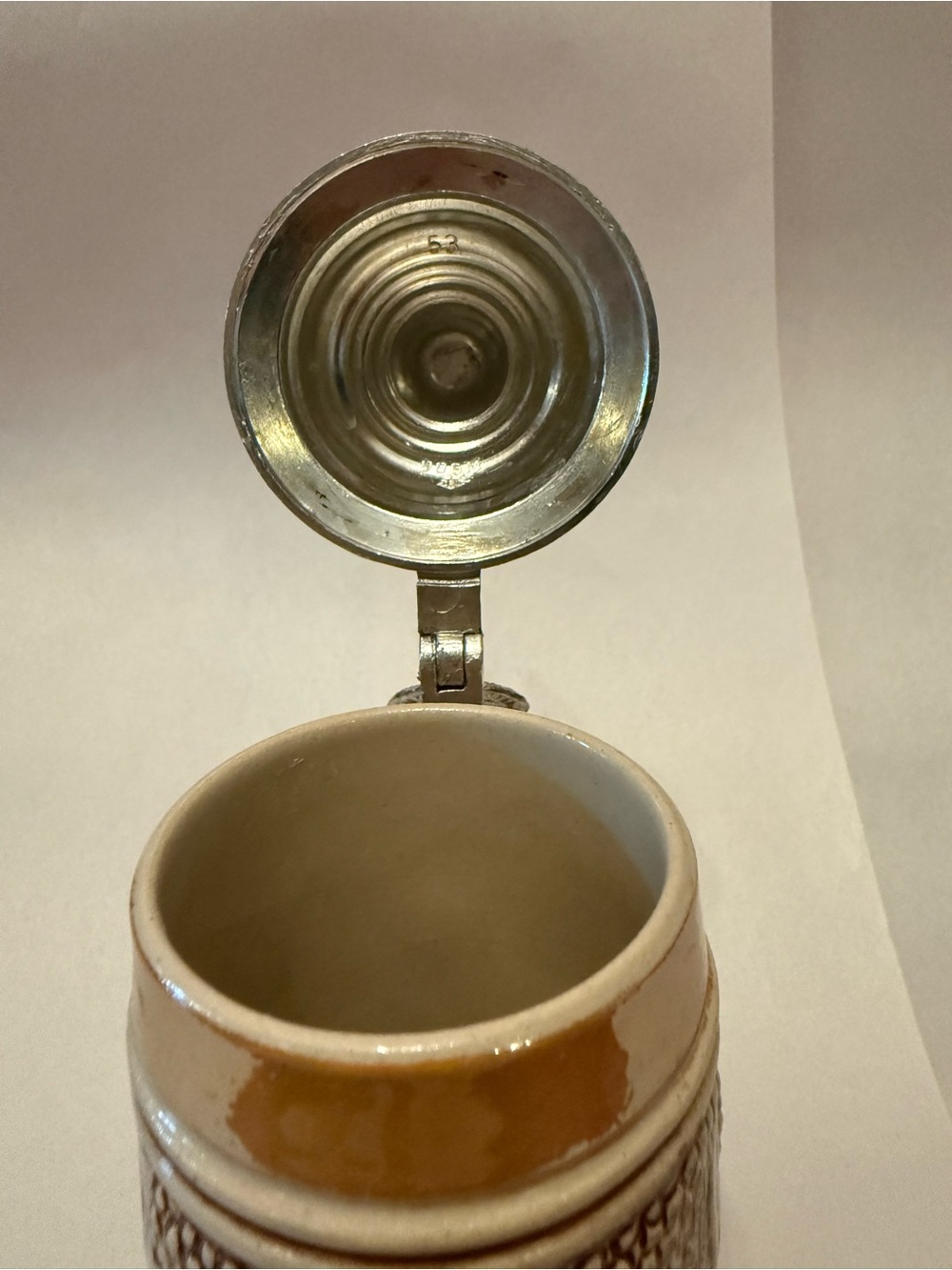 German-Style Ceramic Beer Stein with Pewter Lid - - Picture 7 of 10